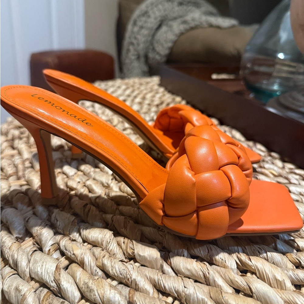 Lemon Vibrant Orange Braided Heels